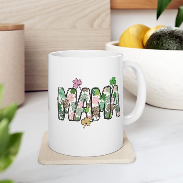 MAMÁ Lucky Clover Mug | Ceramic Coffee Cup with Shamrock Design – Gift for Moms Mamá Taza de la Suerte – 11oz & 15oz Ceramic Mug with Clover Letters | Perfect Gift for Mother's Day, Birthdays & Everyday Love