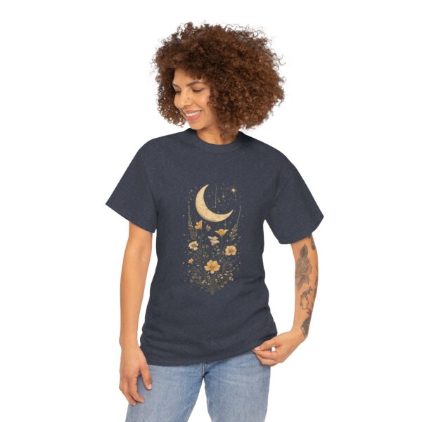Celestial Moon Vintage Tee - celestial moon and boho flower vintage design on a unisex heavy cotton tee - Image 37