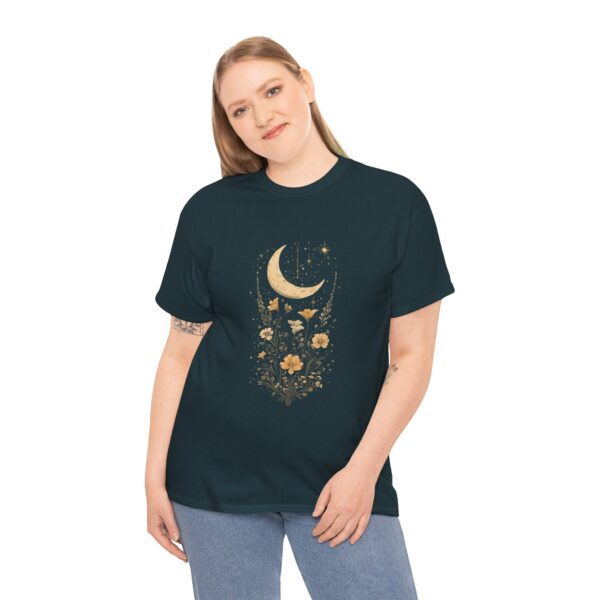 Celestial Moon Vintage Tee - celestial moon and boho flower vintage design on a unisex heavy cotton tee - Image 25