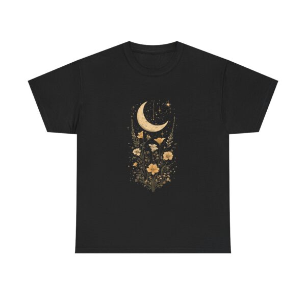 Celestial Moon Vintage Tee - celestial moon and boho flower vintage design on a unisex heavy cotton tee - Image 5
