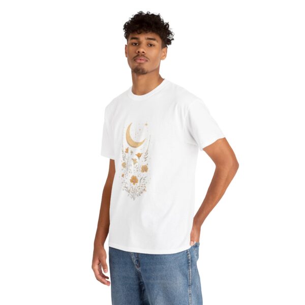 Celestial Moon Vintage Tee - celestial moon and boho flower vintage design on a unisex heavy cotton tee - Image 3