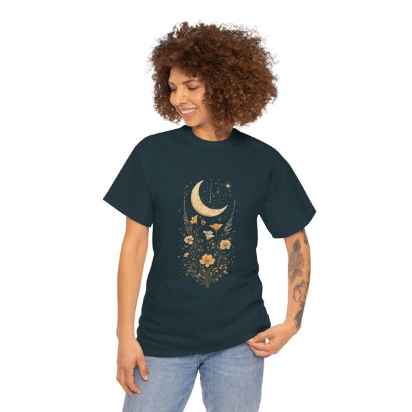Celestial Moon Vintage Tee - celestial moon and boho flower vintage design on a unisex heavy cotton tee - Image 24