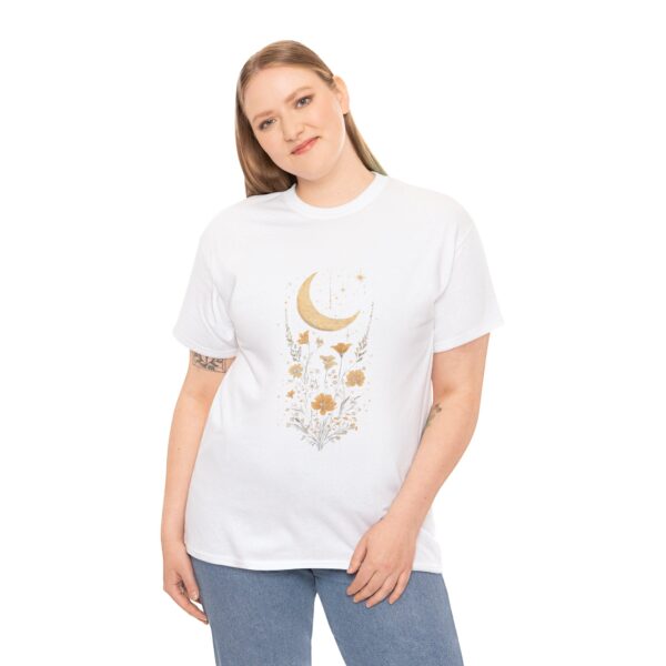 Celestial Moon Vintage Tee - celestial moon and boho flower vintage design on a unisex heavy cotton tee - Image 4