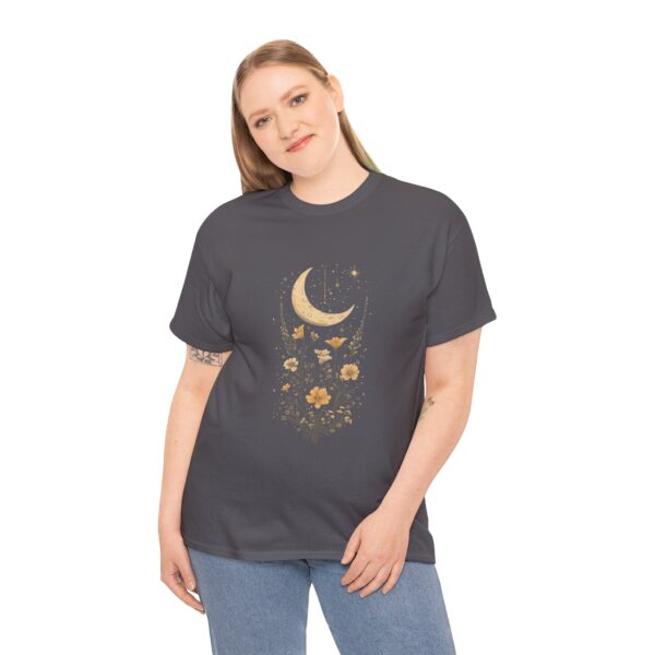 Celestial Moon Vintage Tee - celestial moon and boho flower vintage design on a unisex heavy cotton tee - Image 30