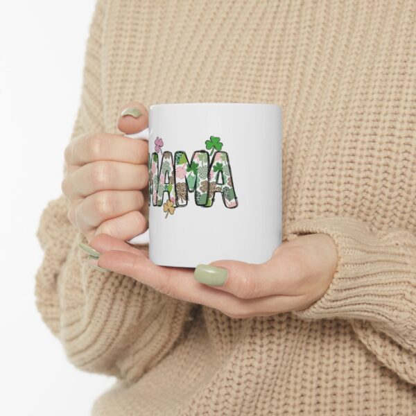 MAMÁ Lucky Clover Mug | Ceramic Coffee Cup with Shamrock Design – Gift for Moms Mamá Taza de la Suerte – 11oz & 15oz Ceramic Mug with Clover Letters | Perfect Gift for Mother's Day, Birthdays & Everyday Love - Image 6