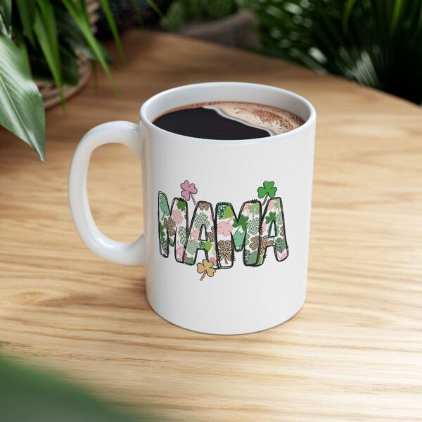 MAMÁ Lucky Clover Mug | Ceramic Coffee Cup with Shamrock Design – Gift for Moms Mamá Taza de la Suerte – 11oz & 15oz Ceramic Mug with Clover Letters | Perfect Gift for Mother's Day, Birthdays & Everyday Love - Image 5