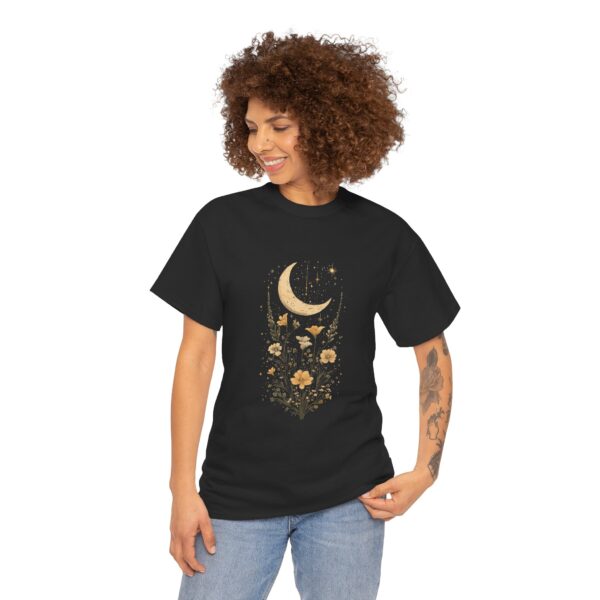 Celestial Moon Vintage Tee - celestial moon and boho flower vintage design on a unisex heavy cotton tee - Image 6