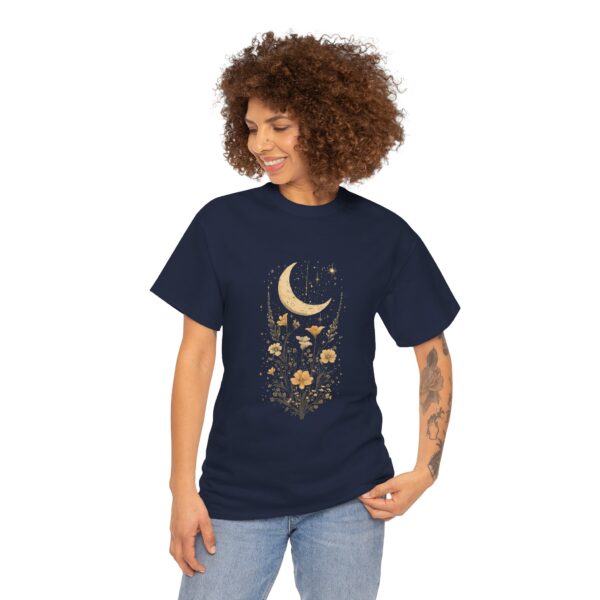 Celestial Moon Vintage Tee - celestial moon and boho flower vintage design on a unisex heavy cotton tee - Image 11