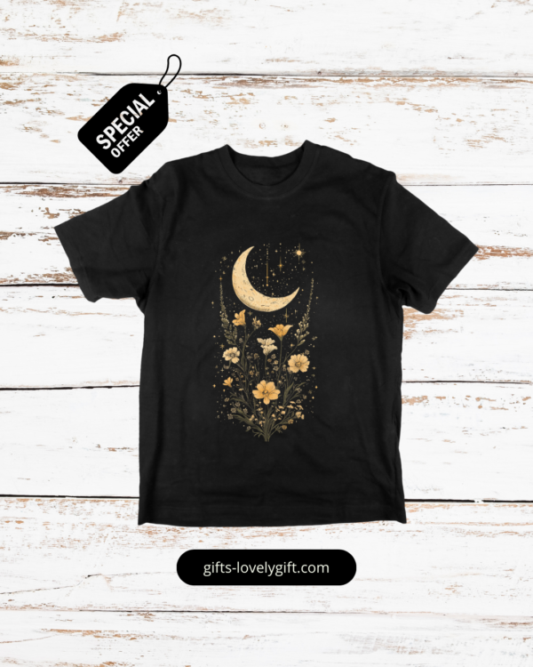 Celestial Moon Vintage Tee - celestial moon and boho flower vintage design on a unisex heavy cotton tee - Image 43
