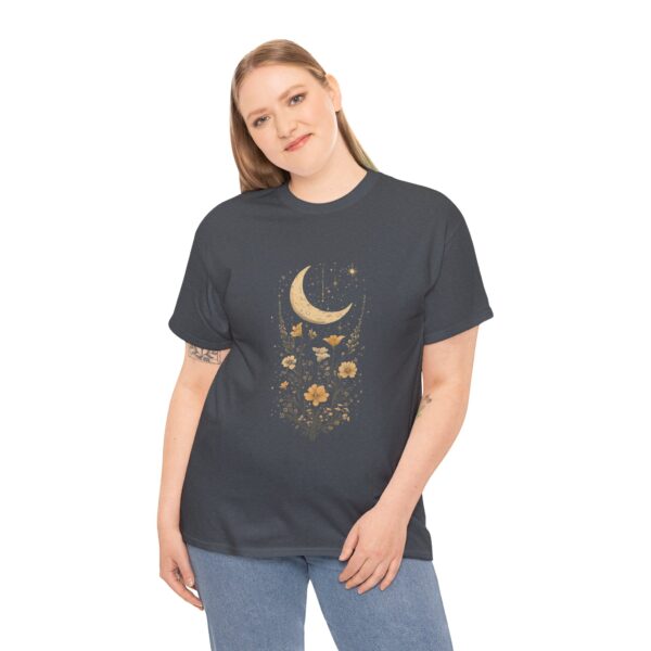 Celestial Moon Vintage Tee - celestial moon and boho flower vintage design on a unisex heavy cotton tee - Image 33