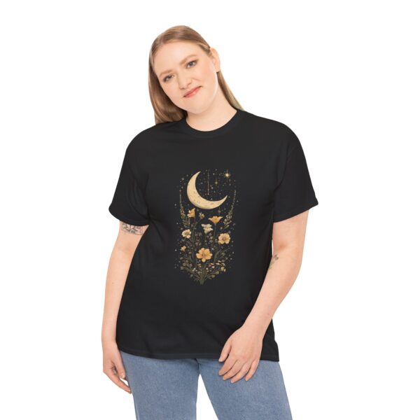 Celestial Moon Vintage Tee - celestial moon and boho flower vintage design on a unisex heavy cotton tee - Image 7