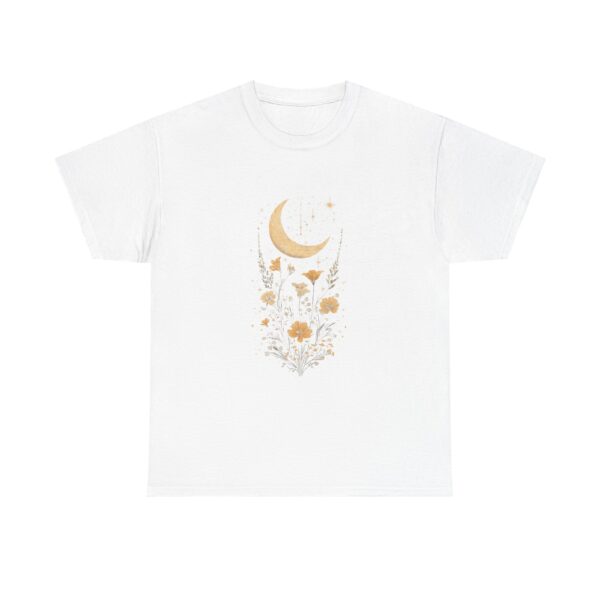 Celestial Moon Vintage Tee - celestial moon and boho flower vintage design on a unisex heavy cotton tee - Image 2
