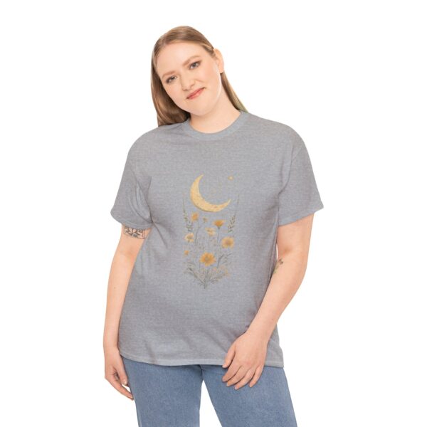 Celestial Moon Vintage Tee - celestial moon and boho flower vintage design on a unisex heavy cotton tee - Image 17