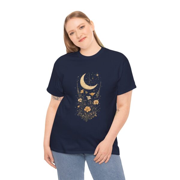 Celestial Moon Vintage Tee - celestial moon and boho flower vintage design on a unisex heavy cotton tee - Image 10
