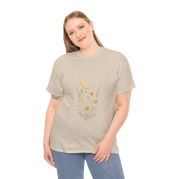 Celestial Moon Vintage Tee - celestial moon and boho flower vintage design on a unisex heavy cotton tee - Image 13