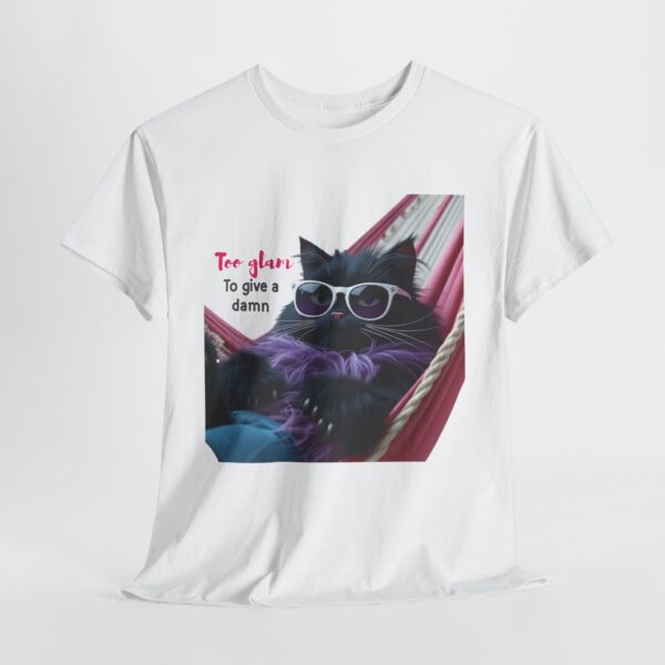 Too Glam to Give a Damn Shirt – Cool Cat Graphic Tee for Sassy Women – Funny Cat Lover Gift – Unbothered Aesthetic T-Shirt - Image 2