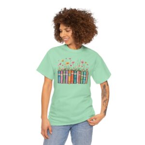 Vintage Books and Wildflowers Unisex Tee for Poetic Souls | Soft Cotton Shirt for Readers and Writers