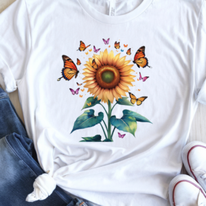 Vibrant Sunflower and Butterfly Tee