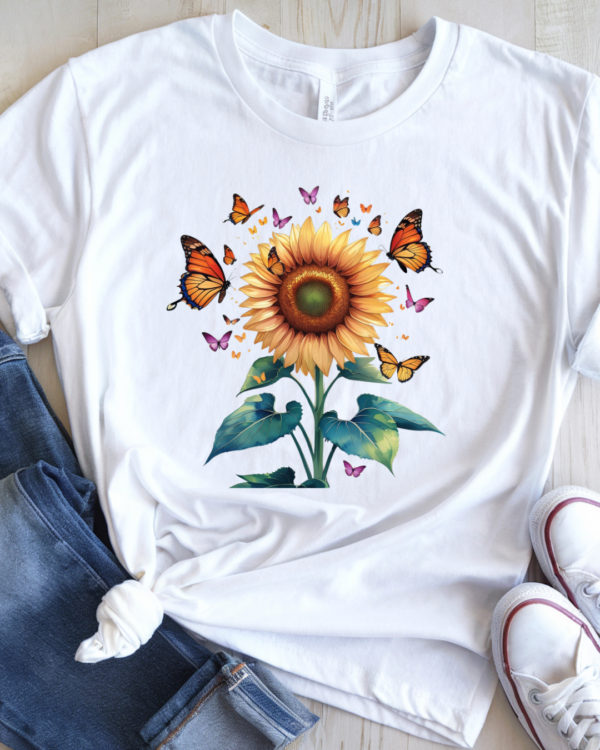 Vibrant Sunflower and Butterfly Tee