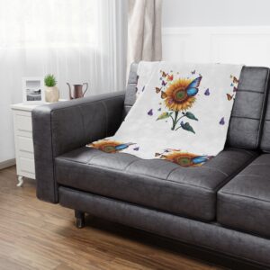Vibrant Sunflower Blanket – Plush Minky Throw with Butterflies – Cozy Nature-Inspired Gift for Her