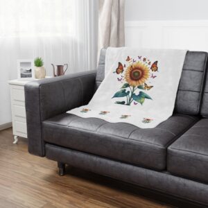 Sunflower Minky Blanket - Sunflower and Butterfly Minky Blanket – Soft Cozy Throw for Nature Lovers – Floral Gift for Mom or Gardener