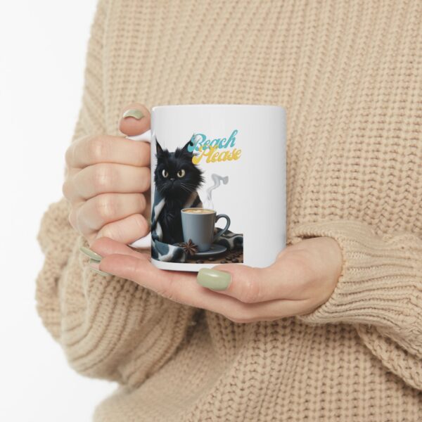 Funny Black Cat Mug – Beach Please Coffee Cup – Sarcastic Cat Lover Gift – Cozy Coastal Vibes – 11oz/15oz Ceramic Mug – Coffee with Attitude" - Image 6