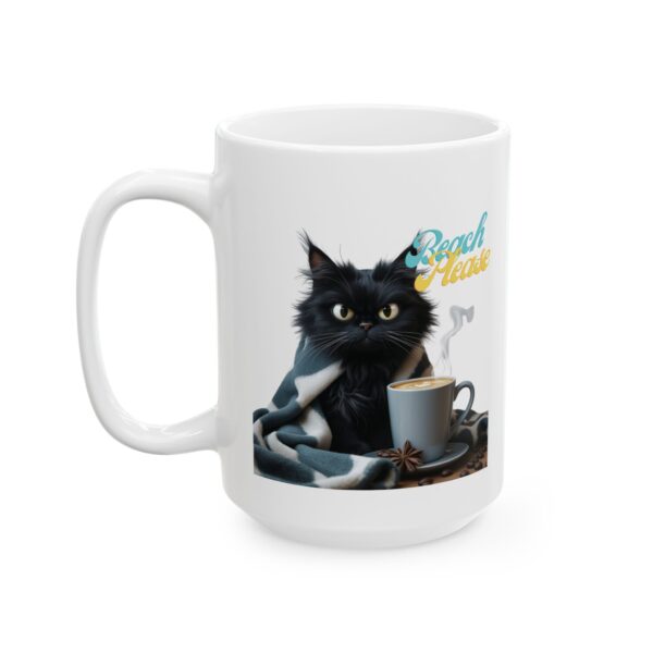 Funny Black Cat Mug – Beach Please Coffee Cup – Sarcastic Cat Lover Gift – Cozy Coastal Vibes – 11oz/15oz Ceramic Mug – Coffee with Attitude" - Image 8