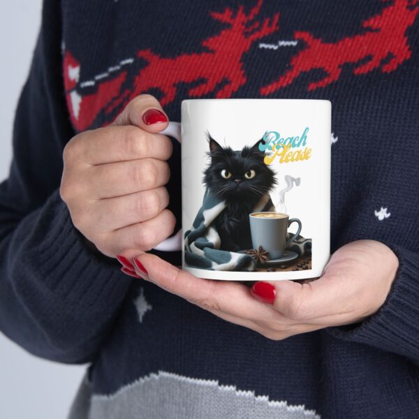 Funny Black Cat Mug – Beach Please Coffee Cup – Sarcastic Cat Lover Gift – Cozy Coastal Vibes – 11oz/15oz Ceramic Mug – Coffee with Attitude" - Image 7