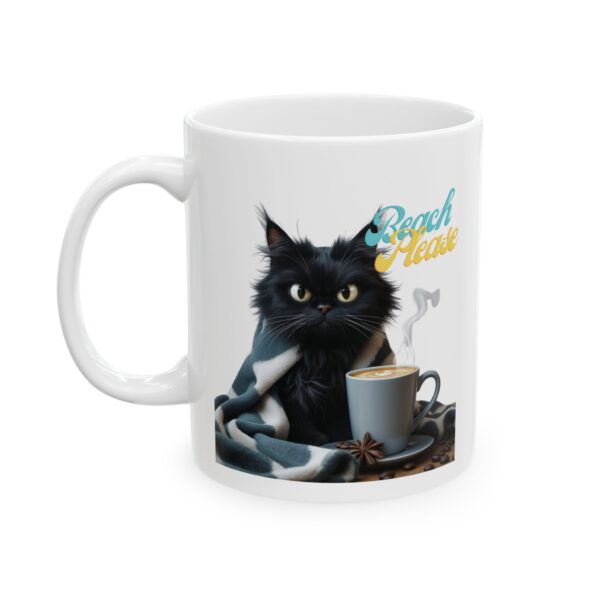 Funny Black Cat Mug – Beach Please Coffee Cup – Sarcastic Cat Lover Gift – Cozy Coastal Vibes – 11oz/15oz Ceramic Mug – Coffee with Attitude" - Image 2