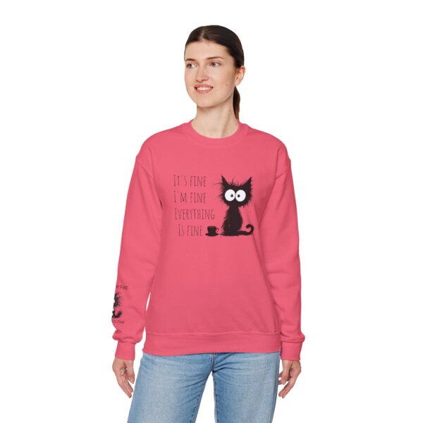 "It’s Fine. I’m Fine. Everything is Fine” Cat Sweatshirt – Cozy Unisex Crewneck | Comfort Colors Cat Sweatshirt | Funny and Relatable Quote Shirt | Purr-fect Gift for Cat Lovers & Pet Parents Let’s be honest—some days are just “fine”… and this hilarious cat knows it. - Image 5
