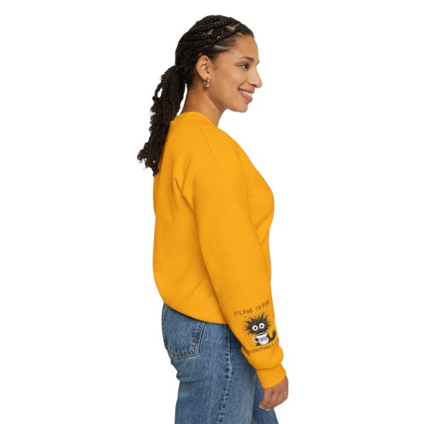 "It’s Fine. I’m Fine. Everything is Fine” Cat Sweatshirt – Cozy Unisex Crewneck | Comfort Colors Cat Sweatshirt | Funny and Relatable Quote Shirt | Purr-fect Gift for Cat Lovers & Pet Parents Let’s be honest—some days are just “fine”… and this hilarious cat knows it. - Image 3