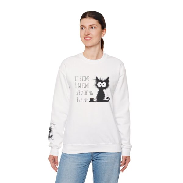 "It’s Fine. I’m Fine. Everything is Fine” Cat Sweatshirt – Cozy Unisex Crewneck | Comfort Colors Cat Sweatshirt | Funny and Relatable Quote Shirt | Purr-fect Gift for Cat Lovers & Pet Parents Let’s be honest—some days are just “fine”… and this hilarious cat knows it. - Image 9