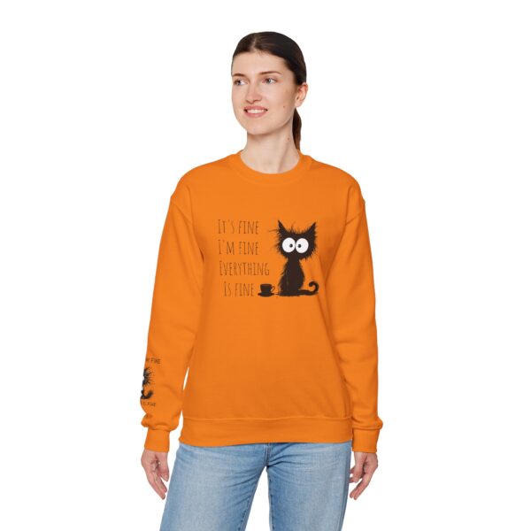 "It’s Fine. I’m Fine. Everything is Fine” Cat Sweatshirt – Cozy Unisex Crewneck | Comfort Colors Cat Sweatshirt | Funny and Relatable Quote Shirt | Purr-fect Gift for Cat Lovers & Pet Parents Let’s be honest—some days are just “fine”… and this hilarious cat knows it. - Image 14